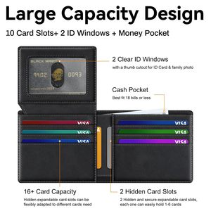 Cartera de Cuero con Múltiples Ranuras para Tarjetas, Protección RFID, Diseño Compacto para Hombre de Negocios, Cuero Genuino Negro, 4 Pulgadas - Product Image 2