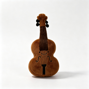 Violon en peluche marron personnalisé avec visage souriant, adorable jouet en peluche en forme de violon souriant, jouet en peluche instrument de musique doux - Product Image 1
