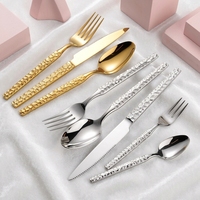 Ensemble de couverts de luxe en acier inoxydable avec manche martelé or et argent, finition poli miroir, pour mariage, avec logo personnalisé, vente en gros