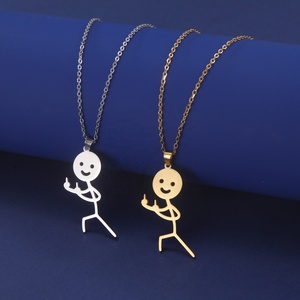 Divertente <span class=keywords><strong>Stickman</strong></span> collana pendente per le donne in acciaio inox Akimbo dito medio su Chian collana gioielli regalo - Product Image 5