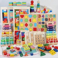 Jouet d'apprentissage Montessori pour enfants : Horloge numérique géométrique en bois avec perles, animaux de dessin animé, puzzles et gadgets d'association