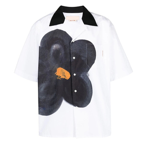Custom Men's White <strong>Shirt</strong> Cotton Short Sleeve <strong>Bowling</strong> Sports Ink Flower Graphic Print <strong>Vintage</strong> <strong>Shirts</strong> - Product Image 2