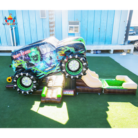 Château gonflable personnalisé Monster Truck avec toboggan aquatique et piscine amovible