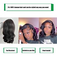 Wig Bob 13x4 Frontal Lace Body Wave Remy Hair, Lace Transparan, 12 Inch, Hitam Alami, Tanpa Lem, Pre-Plucked, Wig Kecil