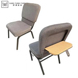 Silla de iglesia moderna de metal gris con tablero de <span class=keywords><strong>escritura</strong></span> y bolsillo trasero entrelazado, estilo coreano, para teatro, escuela y hotel - Product Image 1