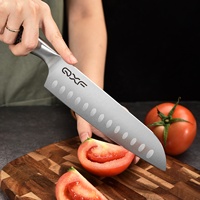 Couteau Santoku allemand en acier inoxydable de 7 pouces, couteau de cuisine avec manche creux