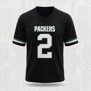 Mens <b>Black</b> <b>Football</b> Jersey Green <b>White</b> Trim Sports Team Game Shirt Short Sleeve V Neck Athletic Fan Apparel Custom Hot selling - Product Image 1