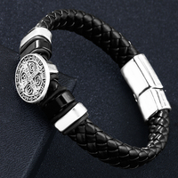 Bracelet tressé Viking en alliage unisexe avec fermoir magnétique, breloque croix, bijoux de mode punk en acier inoxydable, cadeau, vente en gros