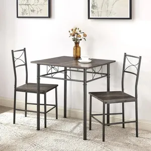 餐桌椅灰色件金属和木材室内方形餐桌家具套装