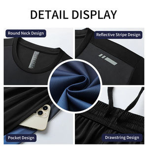 <span class=keywords><strong>Conjunto</strong></span> de Camisetas Deportivas Transpirables de Secado Rápido con Logotipo Personalizado para <span class=keywords><strong>Hombre</strong></span>, <span class=keywords><strong>Conjunto</strong></span> de Pantalones Cortos Deportivos Elásticos Ligeros - Product Image 4