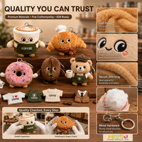 Porte-clés en peluche personnalisé pour mascotte de café avec mini-vêtements et accessoires pour la vente au détail et les promotions