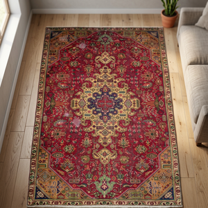 One of Kind Hand-Knotted <b>Wool</b> Rug Luxurious Vintage Design 7'5x5'0 Artisan <b>Crafted</b> Non-Slip Low Pile Certificate Authenticity - Product Image 3