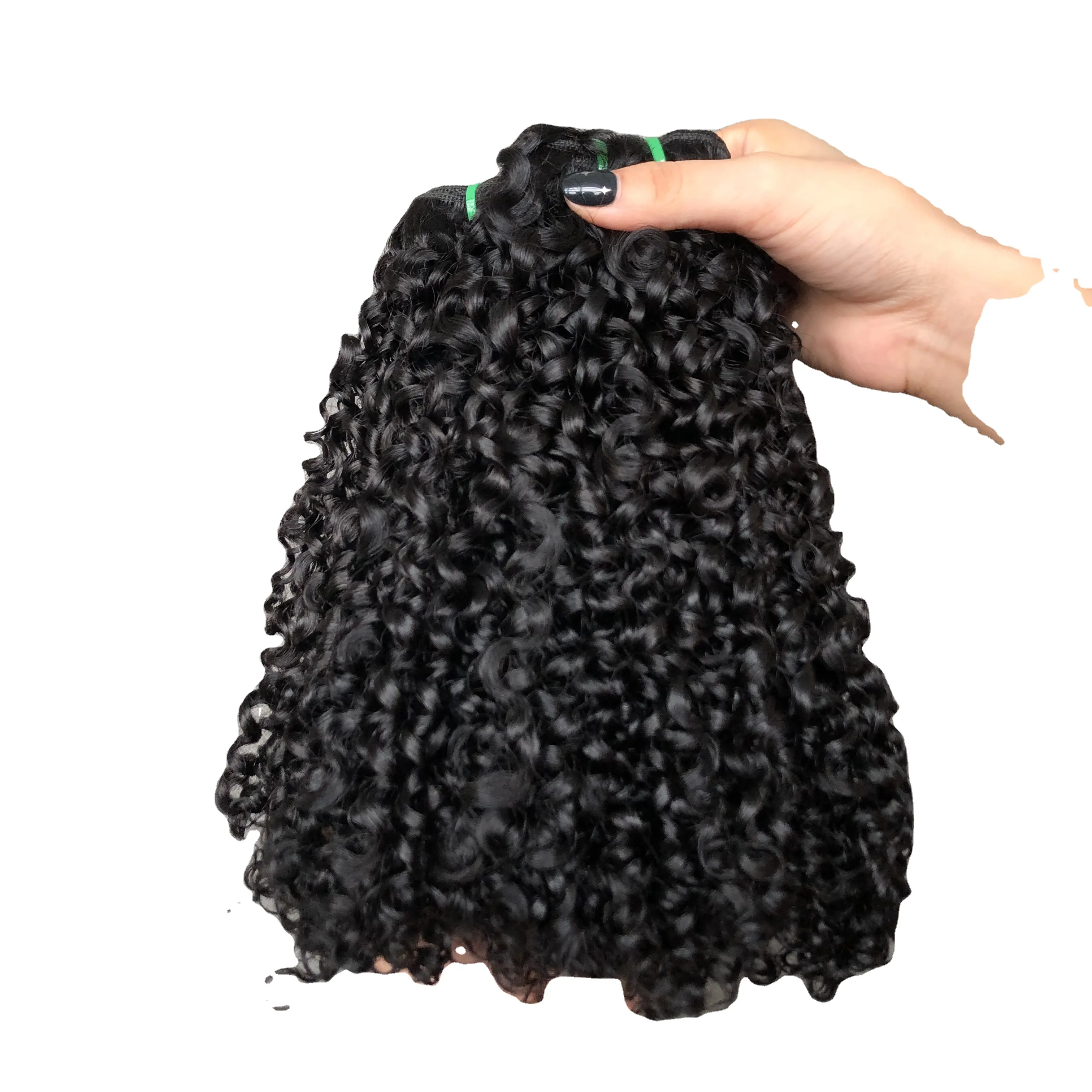 Yüksek kaliteli saç demeti çift çizilmiş Pixie kıvırmak paket 100% insan saçı brezilyalı saç doğal renk makinesi çift atkı
