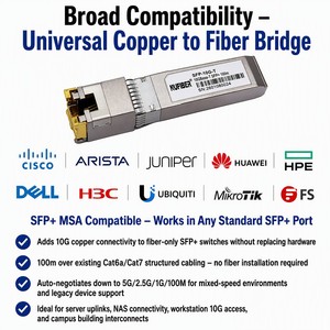 Module émetteur-récepteur SFP+ 10GBASE-T Cuivre RJ-45 30m 80m 100m Cat 6a avec négociation automatique pour réseau de campus, compatible - Product Image 6
