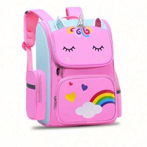 Sac à dos scolaire imperméable en polyester pour élèves de primaire, motif licorne, 1-3-6e année, 20-35L, unisexe, fermeture éclair tendance - Product Image 1