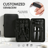 Juego de Manicura para Hombre, 18 Piezas, Acero Inoxidable Negro Mate, Kit de Cortauñas, Herramientas de Cuidado Personal, Estuche Rígido, Logotipo Personalizado