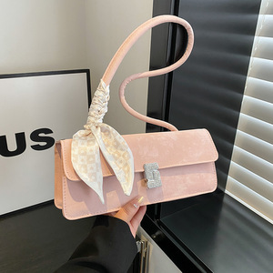 2026新款春季法式手提包带围巾女式PU皮革单肩包时尚小方包 - Product Image 1