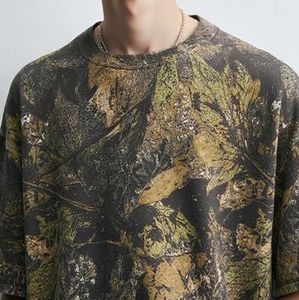 T-shirts personnalisés lourds DTG <span class=keywords><strong>T-shirt</strong></span> imprimé surdimensionné à épaules tombantes Vintage abstrait feuille Camouflage Camouflage pour hommes - Product Image 3