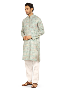 Sage Green Designer Zip <b>Kurta</b> for <b>Men</b> Stylish Ethnic Wear with Modern Zip Detail Perfect for Festive Occasions - Product Image 2