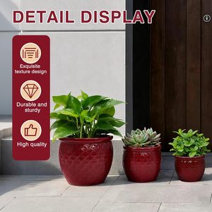 กระถางเซรามิก Mdj Pottery ขนาด 9 12 15 นิ้ว สีแดงเคลือบผิวแบบมีลาย รูปทรงกลอง สำหรับปลูกต้นไม้ในสวน - Product Image 6
