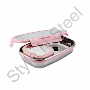 Pink Color <b>Tiffin</b> <b>Box</b> with Inner Mini <b>Box</b> Stainless Steel Food Lunch <b>Box</b> <b>Tiffin</b> Stainless Steel Two Tier Oval <b>Tiffin</b> - Product Image 1