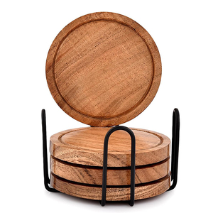 Posavasos de Madera WDF, Portavasos de Madera, Posavasos de Madera de Acacia Grabable en Blanco, Juego de Posavasos con Soporte - Product Image 2