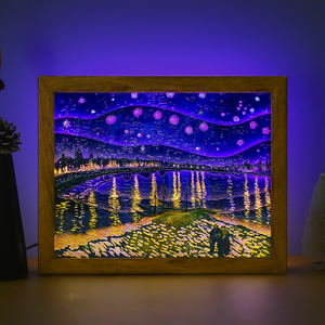 2025 <span class=keywords><strong>notte</strong></span> stellata pittura <span class=keywords><strong>notte</strong></span> stellata sul fiume Rhone cornici di plastica lampada decorazione comodino carta intaglio lampade - Product Image 5