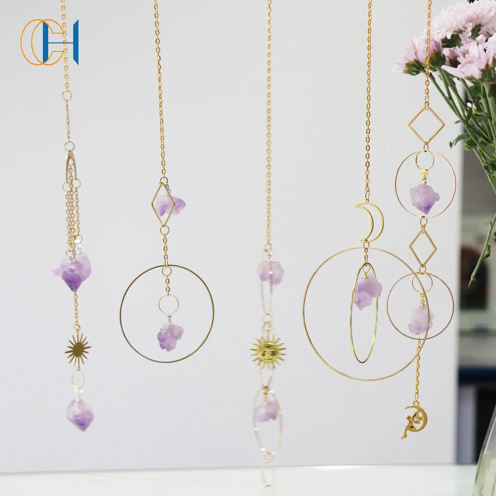 Kristalle Sun catcher für Fenster Amethyst Meditation Hängende Verzierung Kristall Wandbehang Auto Hängende Verzierung Mondphase Home