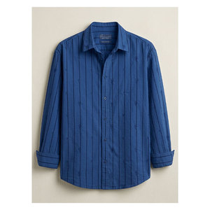 Precios Increíbles, Camisa Casual de Manga Larga para Hombre, de Algodón Orgánico, con Rayas Teñidas, Cierre de Botones y Bordado - Product Image 1