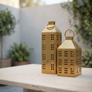 Latest Hot Selling Christmas Home Decoration <b>Brass</b> Antique Metal Candle <b>Lanterns</b> in House Shape - Product Image 6