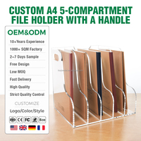 Organisateur de documents vertical transparent de luxe à 5 compartiments, en acrylique, pour le bureau, la maison et l'école, fabriqué par un fabricant OEM