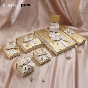 Wedding Favors Gifts Gold Jewellery Box Custom Magnetic Ribbon Bow Jewelry Boxes Wholesale