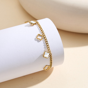 Chaîne de <span class=keywords><strong>cheville</strong></span> en acier inoxydable pour femme, motif fleur de coquillage et trèfle ajouré, vente en gros, produit phare - Product Image 2