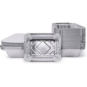 600ml Oblong 18x13x4cm Disposable Aluminum <b>Foil</b> Food <b>Container</b> with <b>Foil</b> Lid Food Grade Packaging Trays - Product Image 1