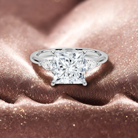 Dainty Jewelry 925 Sterling Silver Princess Cut Diamond Three-Stone Setting Zircon Promise Rings for Women