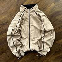 Blouson bomber coupe-vent léger en nylon imperméable avec logo personnalisé, patchwork, fermeture éclair intégrale, style streetwear, automne