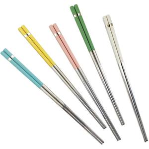 Palillos Creativos Estilo Macaron de Acero Inoxidable 304, 24 cm, Redondos, Color Sólido, Cinco Pares, Caja de Regalo, Uso Doméstico - Product Image 2