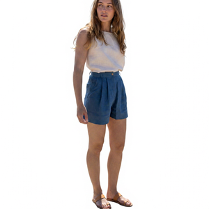 Shorts de Lino/Algodón para Mujer, Cintura Alta, Transpirables, Tejido Ecológico, Corte Holgado, Dobladillo Plegado, Colores Pastel, para Verano, Casual - Product Image 6