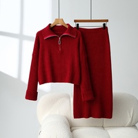 Ensemble robe pull col roulé minimaliste pour femme en polaire épaisse et douce avec fermeture éclair et grand revers, manches longues, collection automne-hiver Kof