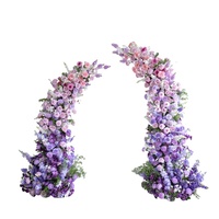 LQ LQHL009 Ensemble d'arche de cérémonie de mariage personnalisé violet, design corne de bœuf, matériaux mixtes, fleurs artificielles, pour scène et photo