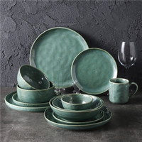 Assiettes de service rétro en céramique à glaçure réactive, personnalisables pour hôtels et restaurants
