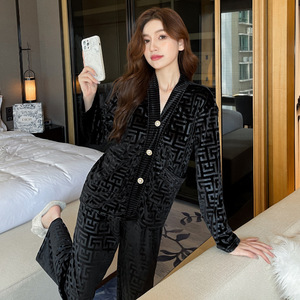 2024 nouvelle saison froide pyjamas or velours bébé velours <span class=keywords><strong>luxe</strong></span> chaud Homewear 2 pièces ensemble automne hiver velours Pijama pour les femmes - Product Image 2