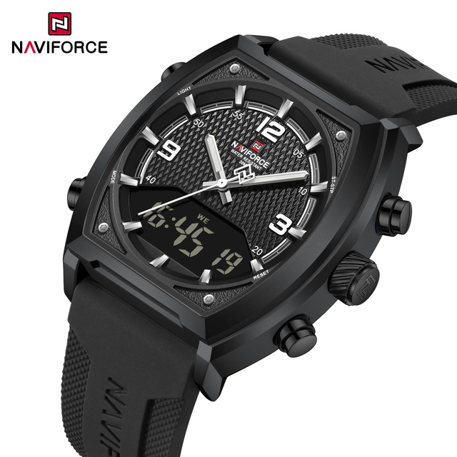NAVIFORCE Watch 9242 Digital LCD Quartz Analog Wristwatch Fumed Silica Strap Date Men Quartz Watch