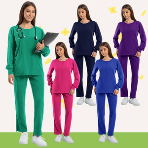Women Scrub Set Long Sleeve Moisture Wicking Split Uniform For Medical Staff Nurses Hospital Work Clothes Size S XXL - Product Image 1