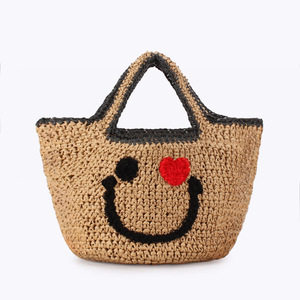 Borsa Tote Artigianale in Paglia Intrecciata da Donna, Stile Vintage, Portatile, Riutilizzabile, Casual, con Motivo Sorriso, Grande Capacità - Product Image 3