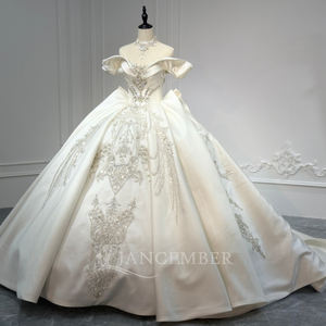 Jancember XS241 Elegante Vestido de Novia de Satén con Cristales y Hombros Descubiertos con Cola Larga - Product Image 3