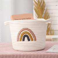 Panier rond en corde de coton tissé, créatif, portable, moderne, durable, écologique, avec poignée, pour le rangement de cosmétiques, livres, magazines