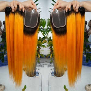 Giá rẻ tóc con người bó với đóng cửa Ombre 1B cam Remy Brazil thẳng/Cơ thể sóng tóc với frontals 3 cái với đóng cửa - Product Image 2