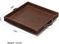 Plateau de service carré en cuir avec poignées, à un seul niveau, multifonctionnel, pour le rangement de bijoux, la décoration de table basse ou d'ottoman