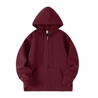 Cardigan zippé à capuche épais 500g, couleur unie, coupe ample, style américain rétro, sportif, polyvalent, brodé